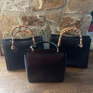 Authentic 2 Gucci Diana bags one black leather& blue suede and leather 1 bamboo